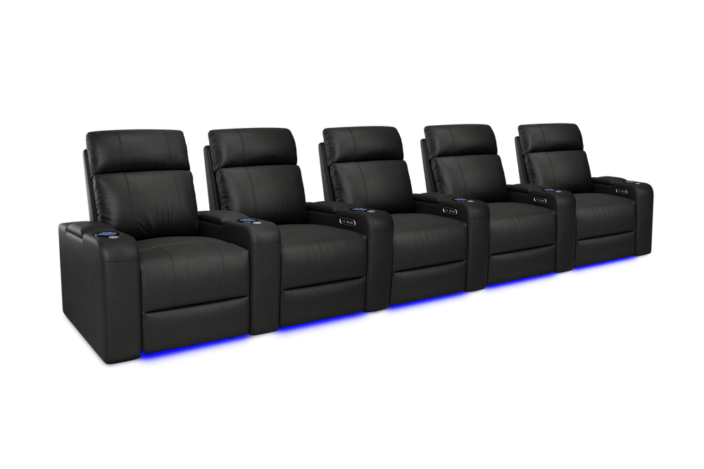 Valencia 2025 New Piacenza Leather Home Theater Seating Power Headrest Row of 5, Black