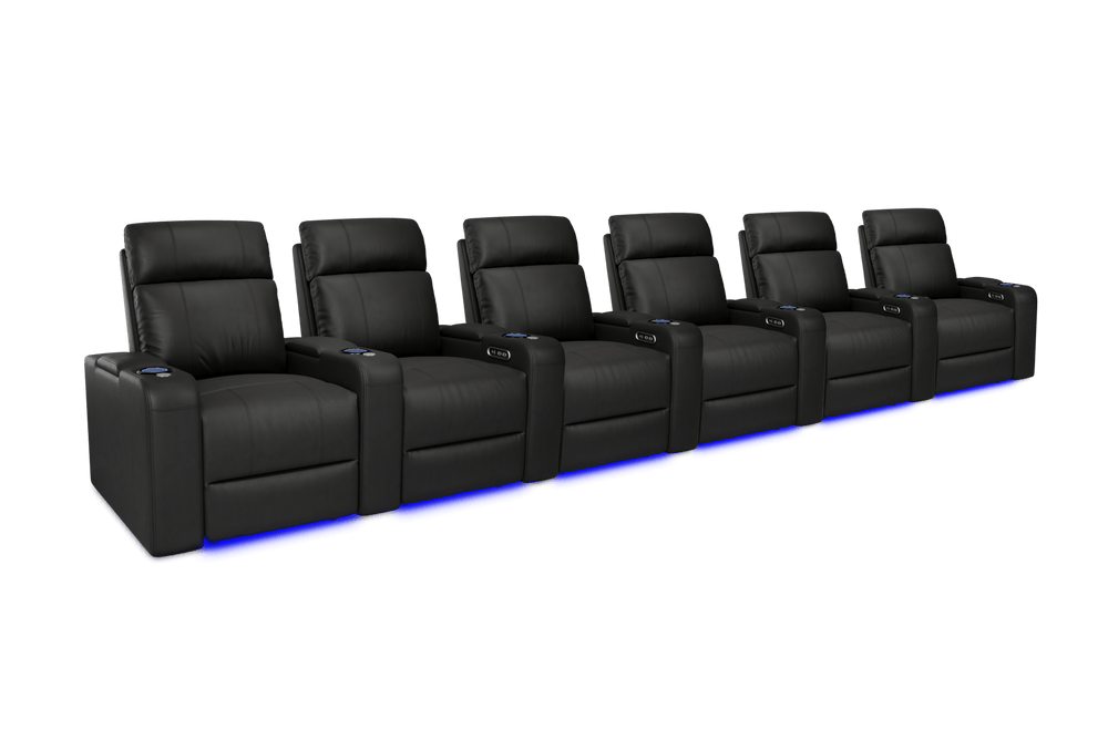 Valencia 2025 New Piacenza Leather Home Theater Seating Power Headrest Row of 6, Black
