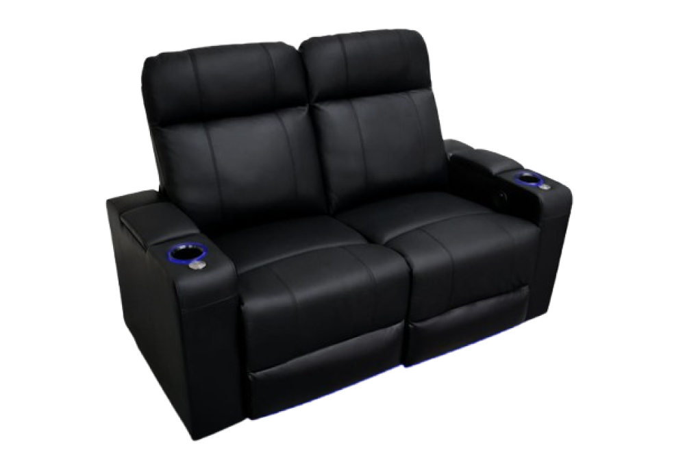 Valencia Piacenza Leather Home Theater Seating Row of 2 Loveseat, Black