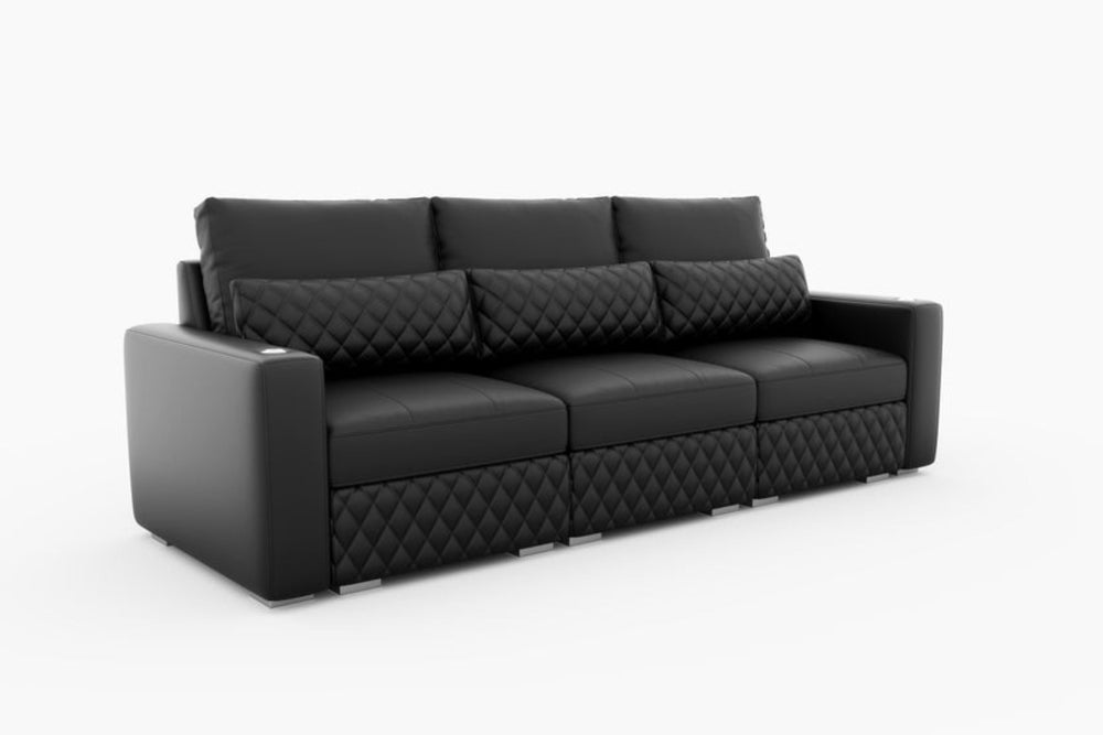 Valencia Pisa Top Grain Nappa 11000 Leather Lounge Sectional Sofa, Three Seats, Black