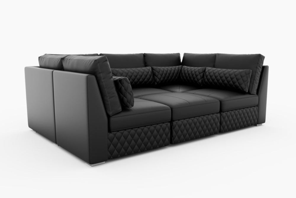 Valencia Pisa Top Grain Nappa 11000 Leather Lounge Sectional Sofa, U Shape Sectional, Black