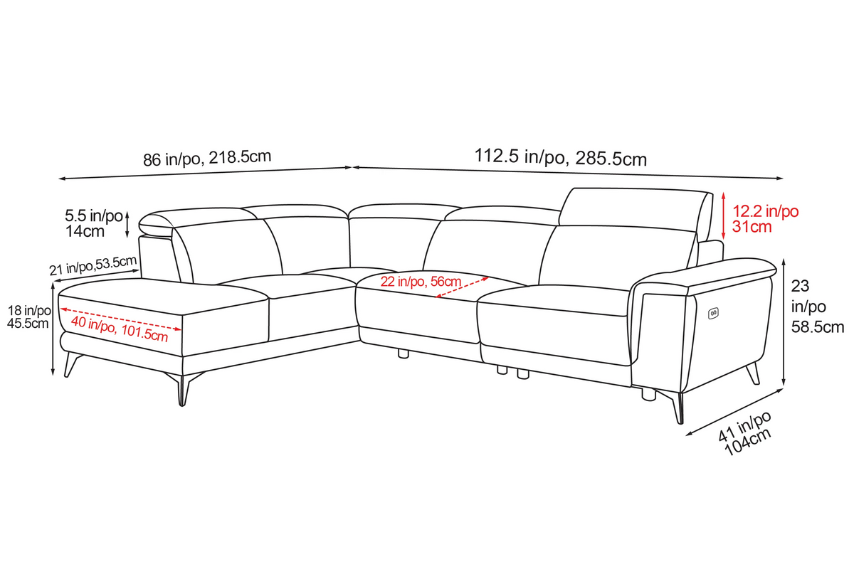 Valencia Pista Modern Top Grain Leather Reclining Sectional Sofa