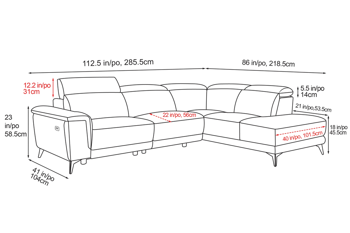 Valencia Pista Modern Leather Reclining Sectional Sofa