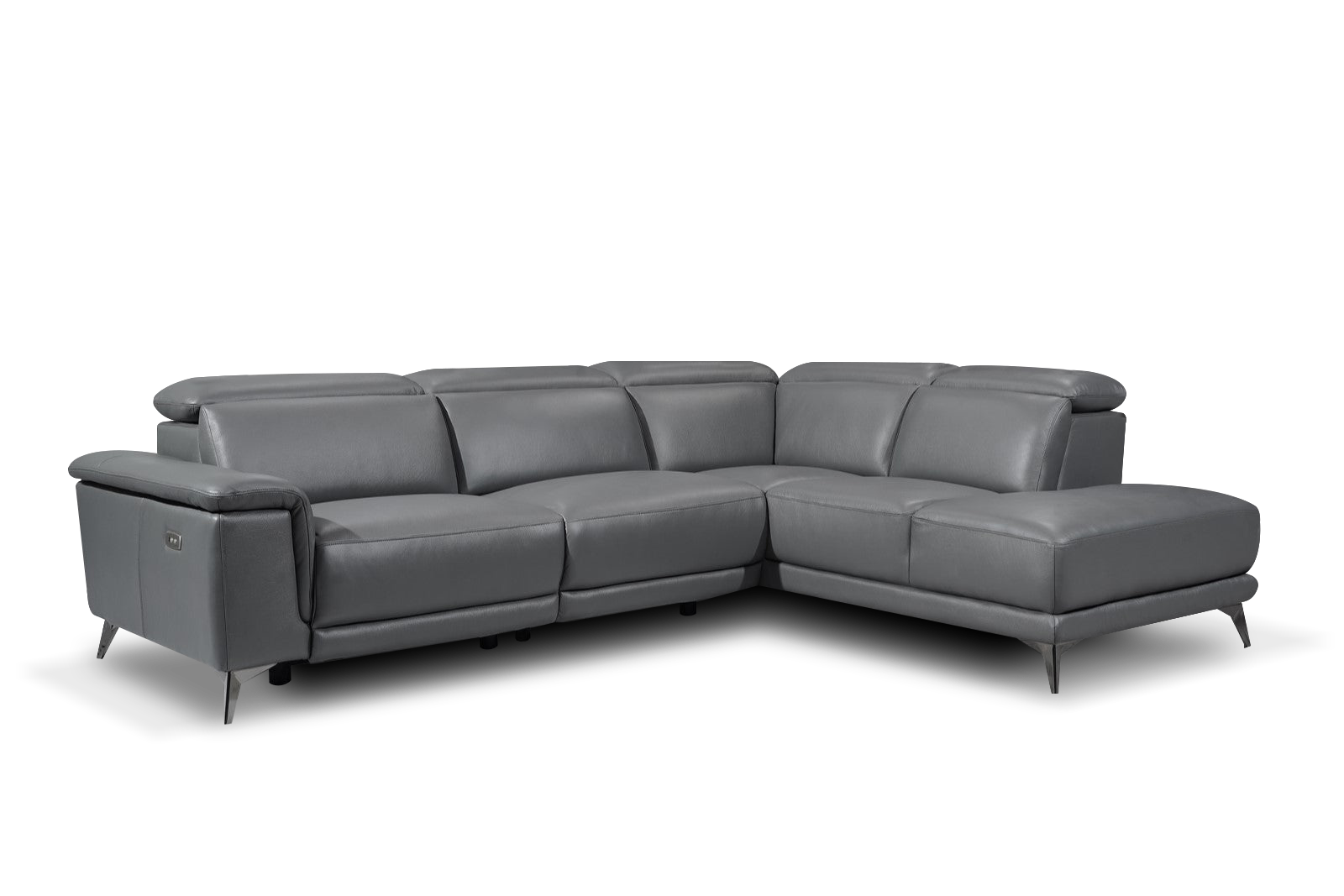 Valencia Pista Modern Top Grain Leather Reclining Sectional Sofa with Right-hand Facing Chaise, Grey Front View
