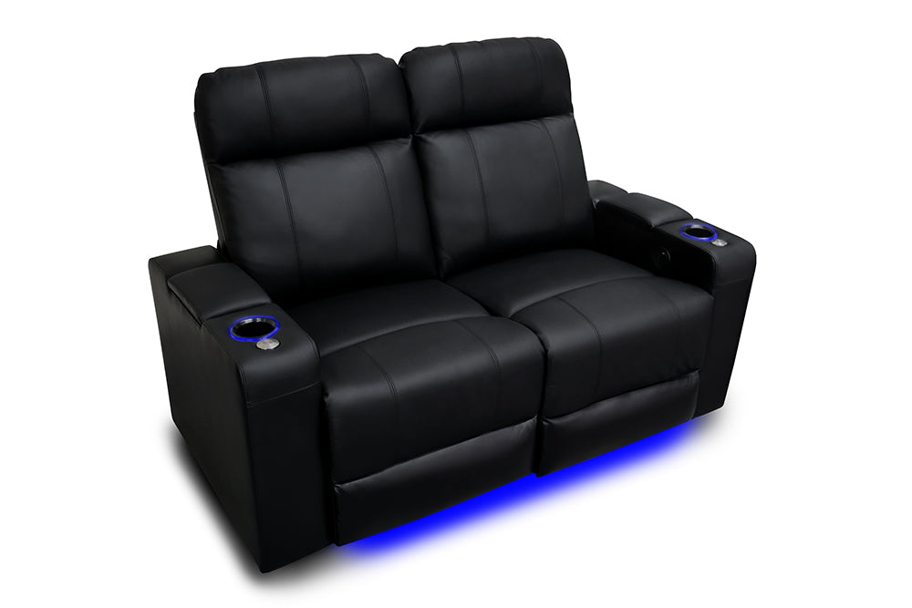 Valencia Piacenza Leather Home Theater Seating Power Headrest Row of 2 Loveseat, Black