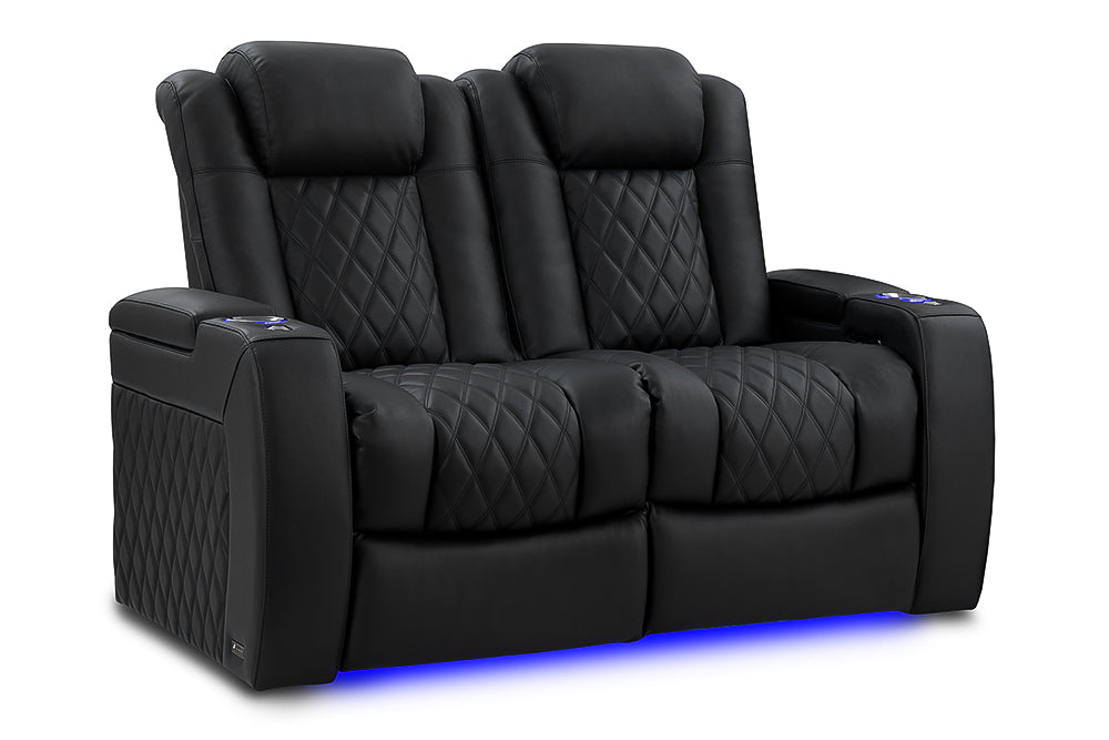 Valencia 2025 New Tuscany Luxury Leather Home Theater Seating Row of 2 Loveseat, Onyx