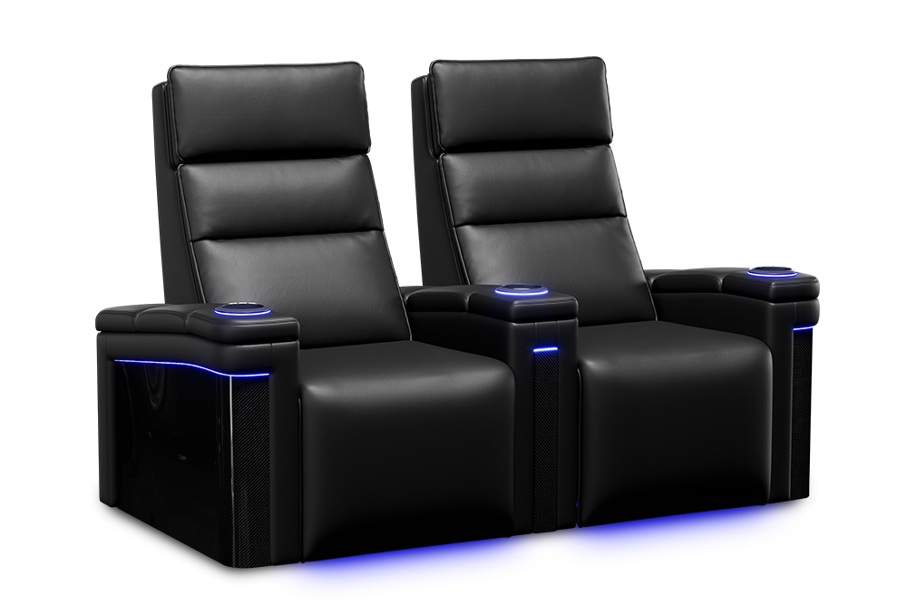 Valencia Monza Leather Home Theater Seating With Carbon Fiber Panel Row of 2, Black