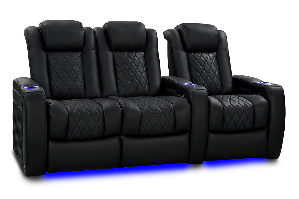 Valencia 2025 New Tuscany Slim Ultimate Luxury Leather Home Theater Seating Row of 3 Loveseat Left, Onyx