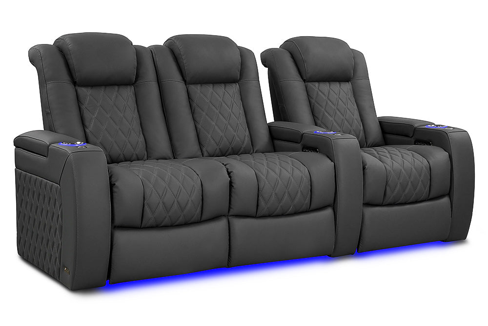 Valencia 2025 New Tuscany Luxury Leather Home Theater Seating Row of 3 Loveseat Left, Graphite