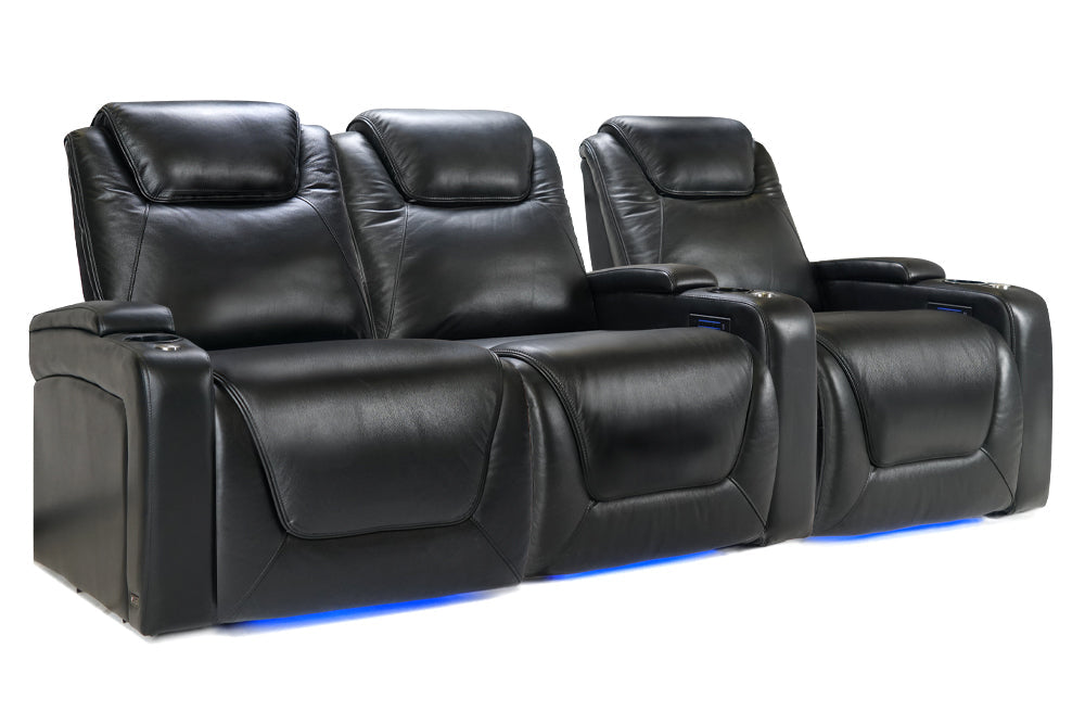 Valencia Oslo Modern XL Home Theater Seating Row of 3 Loveseat Left, Midnight Black