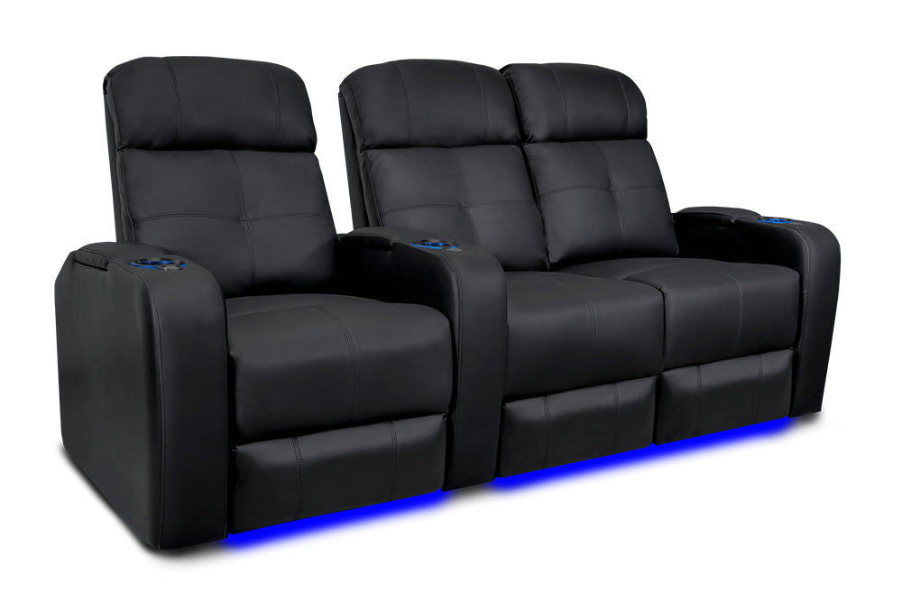 Valencia Verona Leather Home Theater Seating Row of 3 Loveseat Right, Black