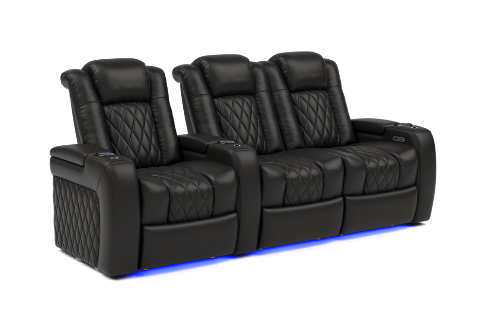 Valencia 2025 New Tuscany Leather Home Theater Seating Row of 3 Loveseat Right, Midnight Black