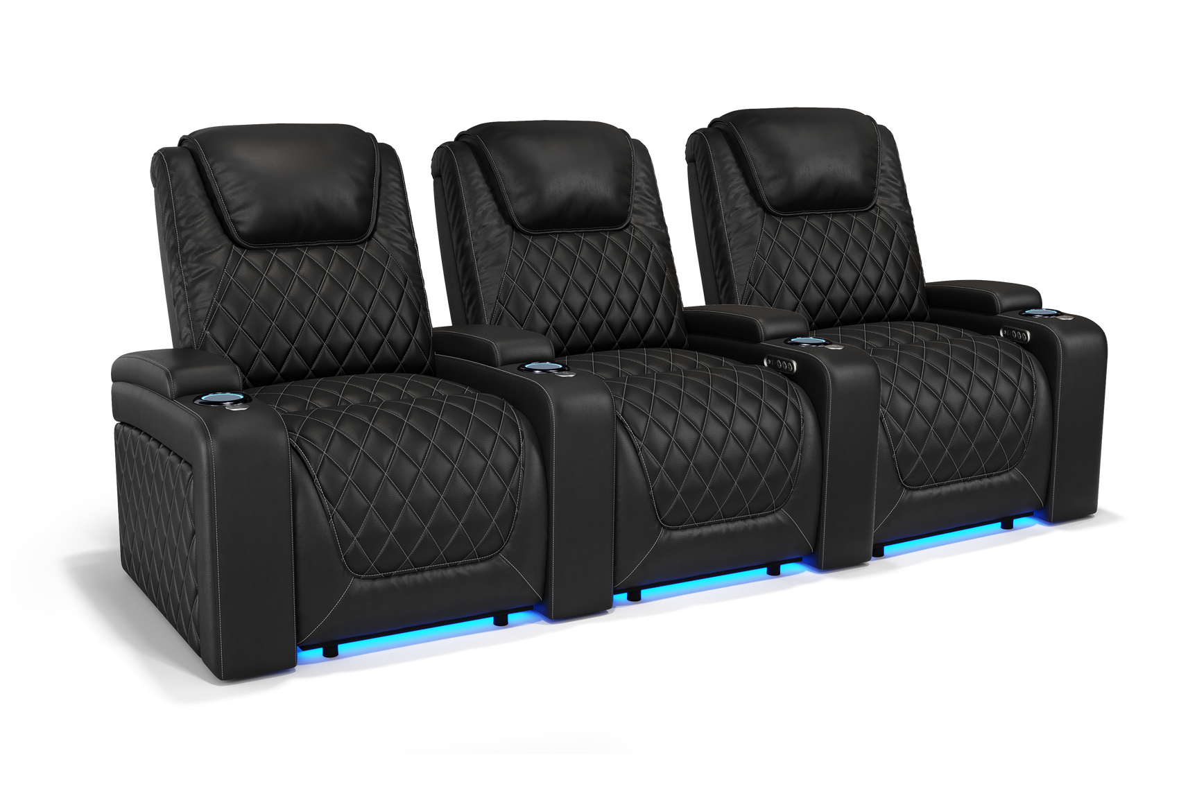 Valencia 2025 New Oslo Leather Home Theater Seating Row of 3, Midnight Black