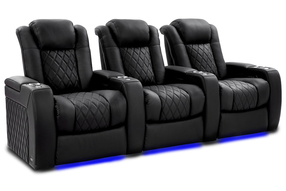 Valencia 2025 New Tuscany Ultimate Luxury Leather Home Theater Seating Row of 3, Onyx