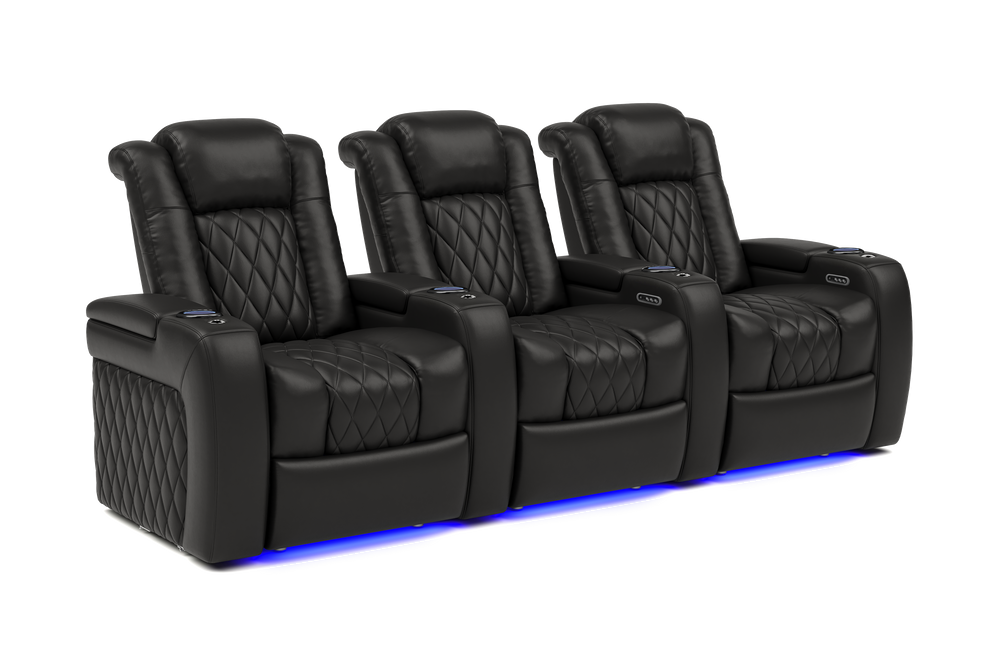 Valencia 2025 New Tuscany Leather Home Theater Seating Row of 3, Midnight Black
