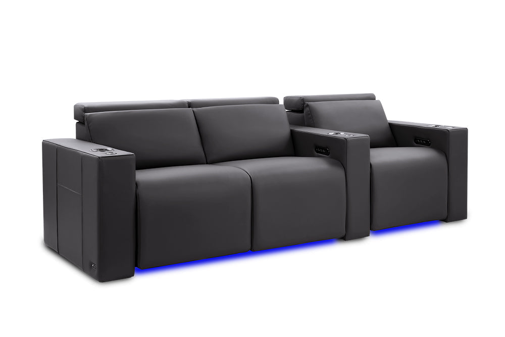 Valencia Barcelona Ultimate Leather Home Theater Seating Row of 3 Loveseat Left, Graphite
