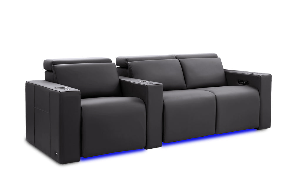 Valencia Barcelona Ultimate Leather Home Theater Seating Row of 3 Loveseat Right, Graphite