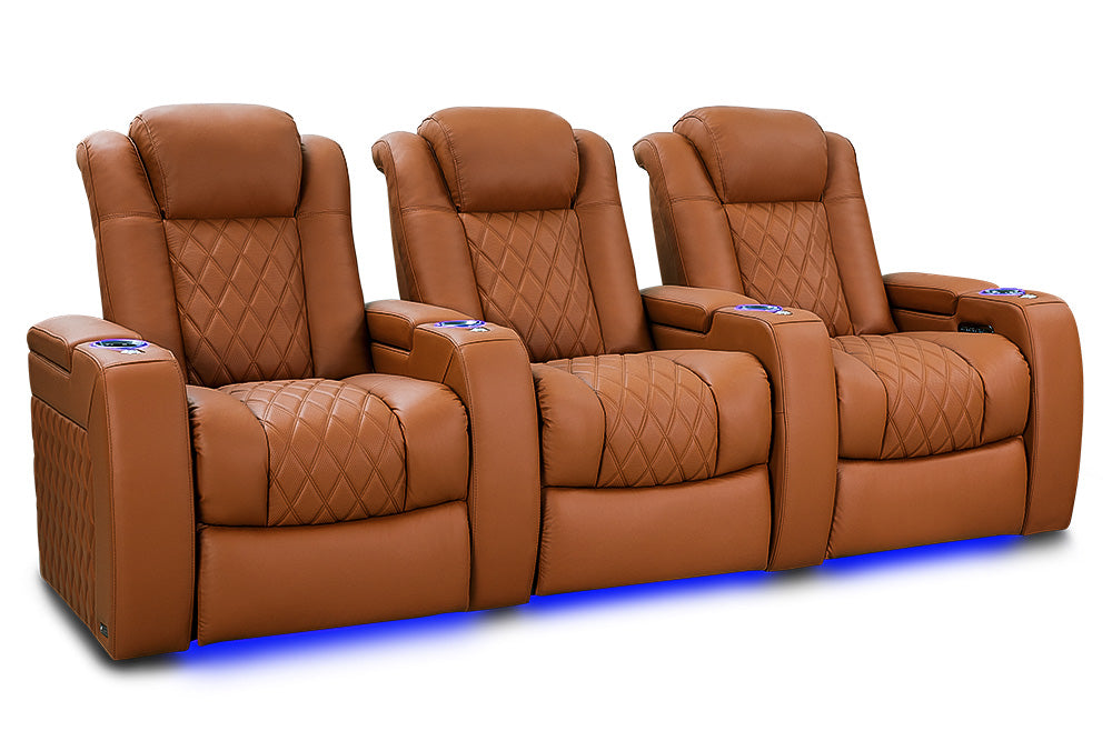 Valencia Tuscany Ultimate Luxury Leather Home Theater Seating Row of 3, Royal Cognac