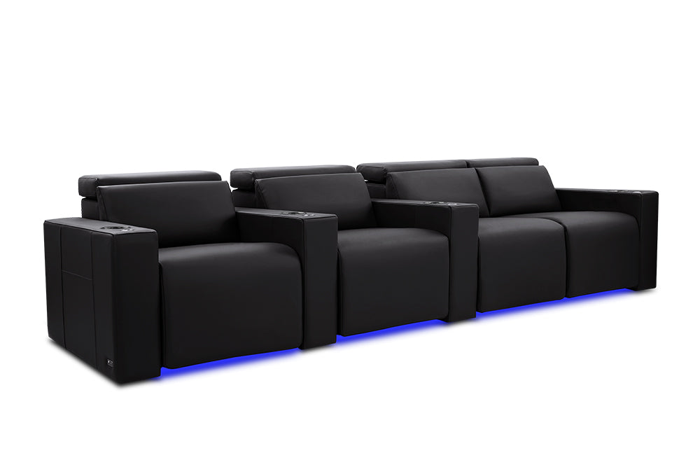 Valencia Barcelona Ultimate Leather Home Theater Seating Row of 4 Loveseat Right, Onyx
