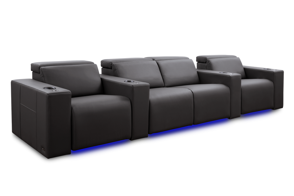 Valencia Barcelona Grand Leather Home Theater Seating Row of 4 Loveseat Center, Charcoal Grey