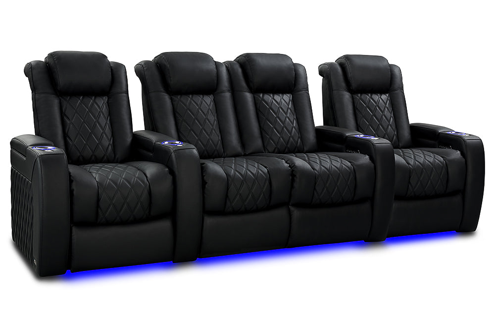 Valencia 2025 New Tuscany Slim Ultimate Luxury Leather Home Theater Seating Row of 4 Loveseat Center, Onyx
