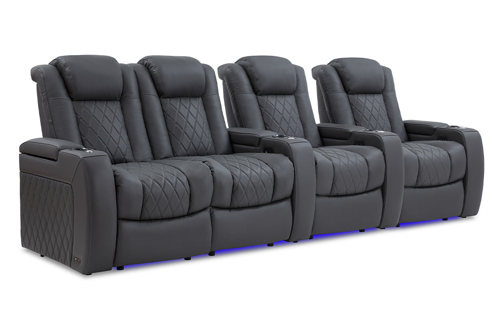 Valencia Tuscany Leather Home Theater Seating Row of 4 Loveseat Left, Charcoal Grey