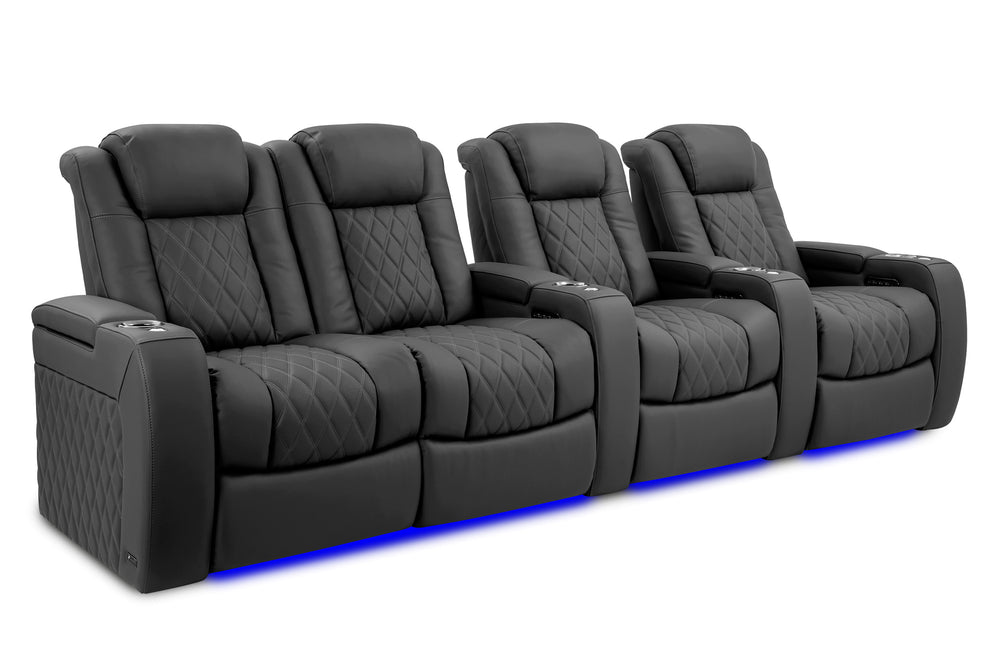 Valencia 2025 New Tuscany Ultimate Luxury Leather Home Theater Seating Row of 4 Loveseat Left, Graphite