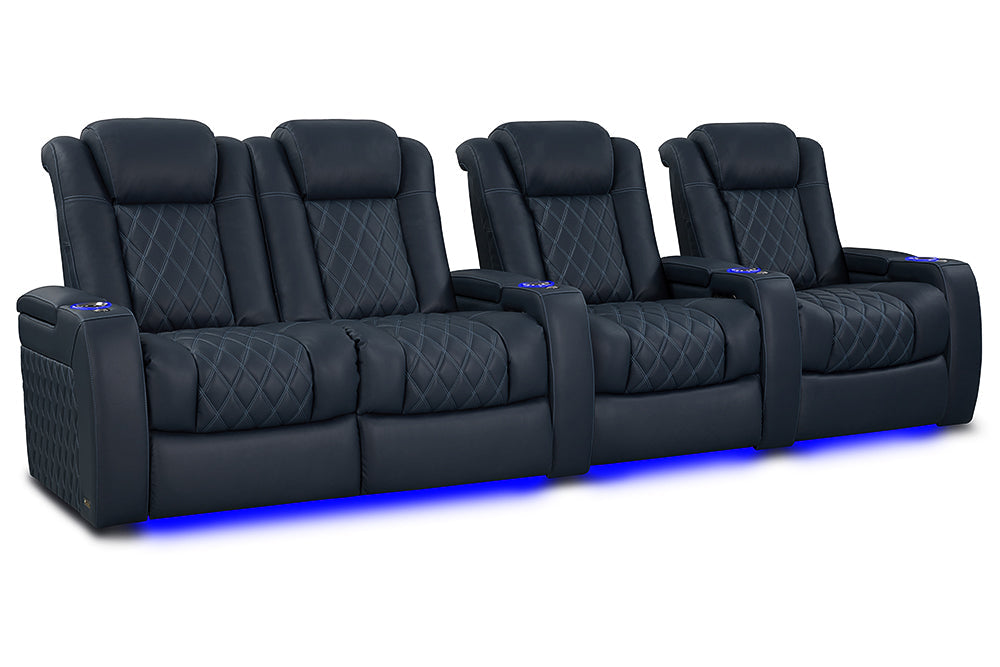 Valencia 2025 New Tuscany XL Luxury Leather Home Theater Seating Row of 4 Loveseat Left, Moonlight Blue