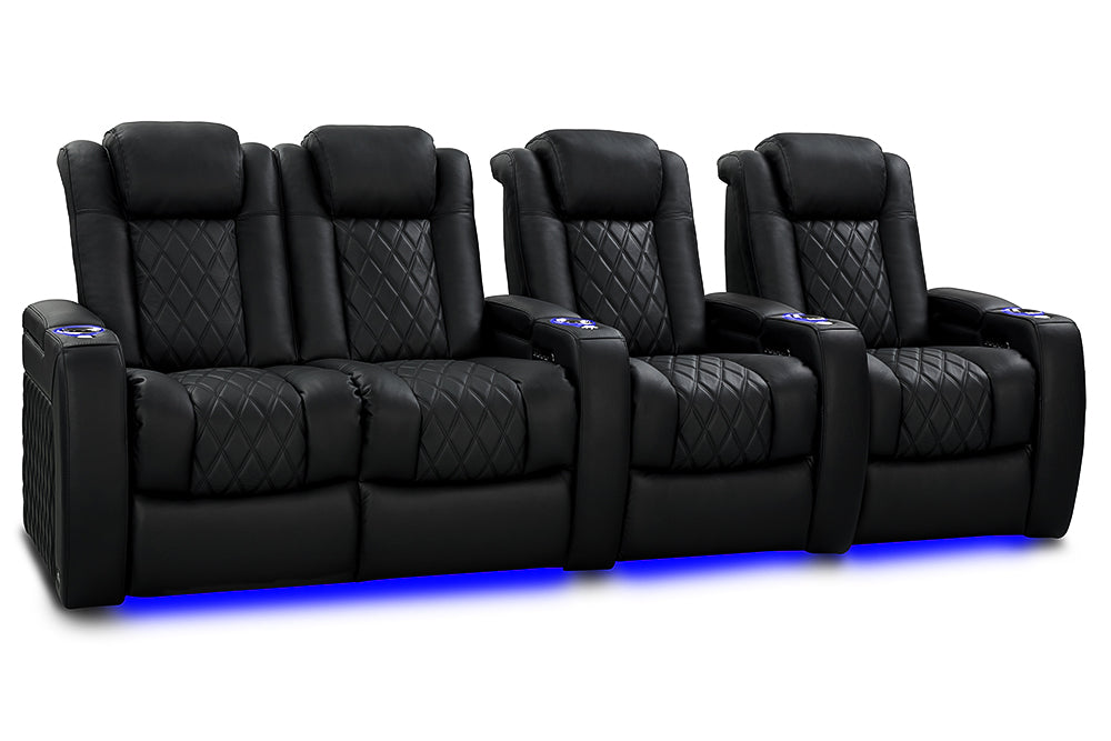 Valencia 2025 New Tuscany Slim Ultimate Luxury Leather Home Theater Seating Row of 4 Loveseat Left, Onyx