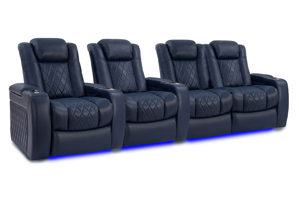 Valencia Tuscany Leather Home Theater Seating Row of 4 Loveseat Right, Navy Blue