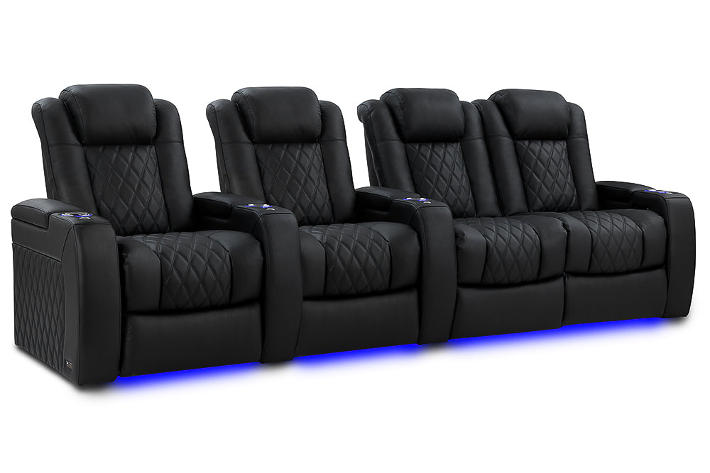 Valencia 2025 New Tuscany Luxury Leather Home Theater Seating Row of 4 Loveseat Right, Onyx
