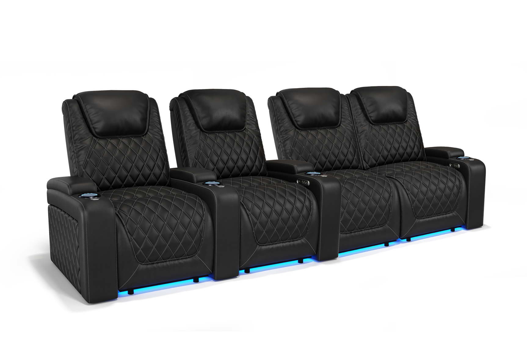 Valencia 2025 New Oslo Leather Home Theater Seating Row of 4 Loveseat Right, Midnight Black