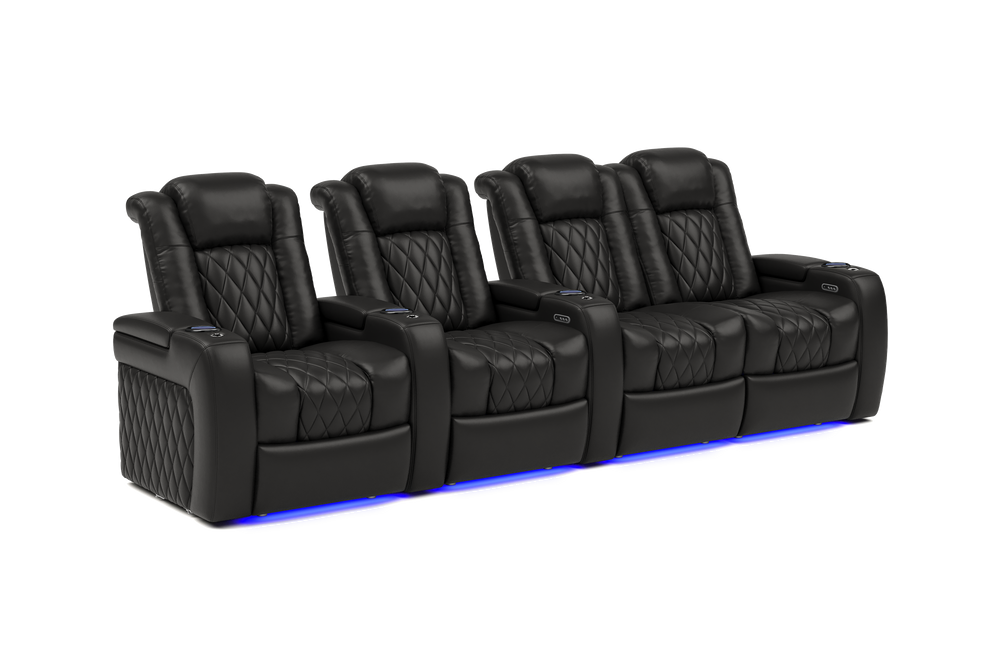 Valencia 2025 New Tuscany Leather Home Theater Seating Row of 4 Loveseat Right, Midnight Black