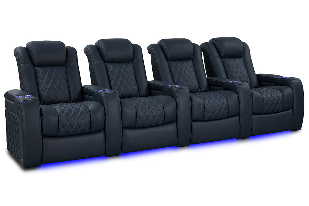 Valencia 2025 New Tuscany Luxury Leather Home Theater Seating Row of 4, Moonlight Blue