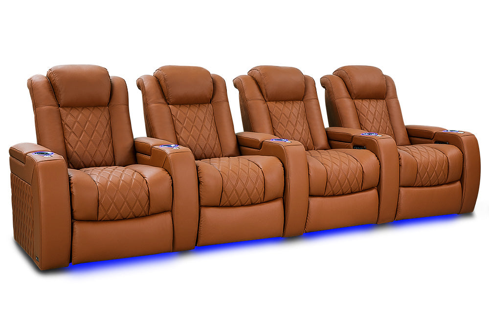 Valencia 2025 New Tuscany Ultimate Luxury Leather Home Theater Seating Row of 4, Royal Cognac