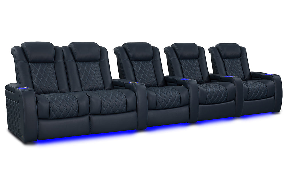 Valencia 2025 New Tuscany XL Luxury Leather Home Theater Seating Row of 5 Loveseat Left, Moonlight Blue