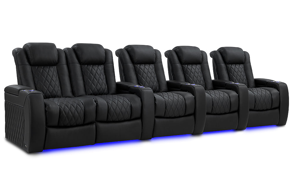Valencia 2025 New Tuscany Luxury Leather Home Theater Seating Row of 5 Loveseat Left, Onyx