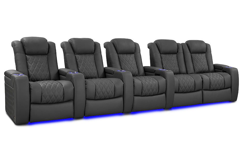 Valencia 2025 New Tuscany Luxury Leather Home Theater Seating Row of 5 Loveseat Right, Graphite