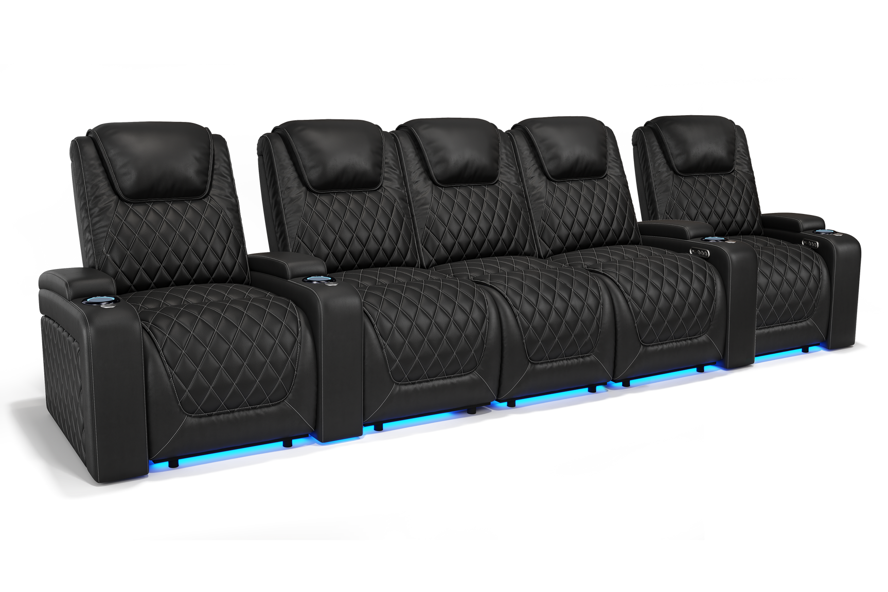 Valencia 2025 New Oslo Leather Home Theater Seating Row of 5 Set of 3 Center, Midnight Black