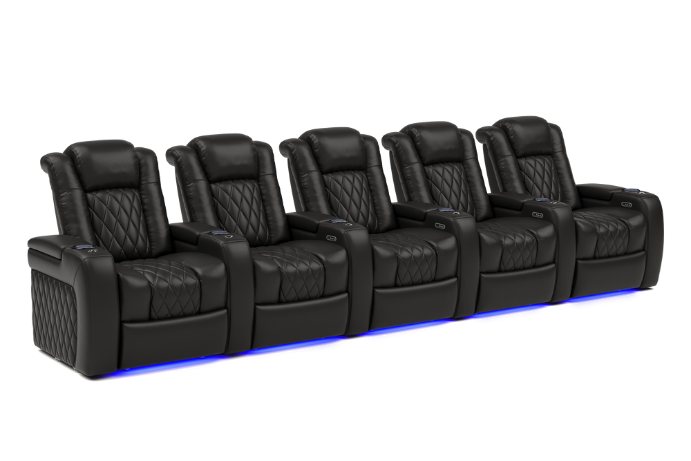 Valencia 2025 New Tuscany Leather Home Theater Seating Row of 5, Midnight Black