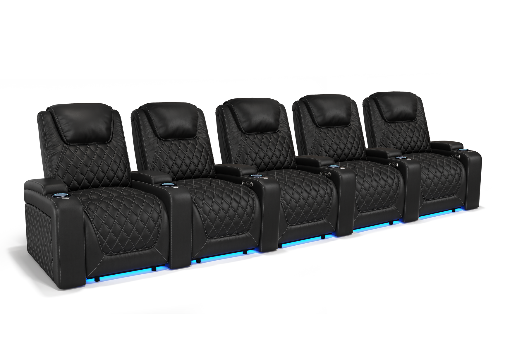 Valencia 2025 New Oslo Leather Home Theater Seating Row of 5, Midnight Black