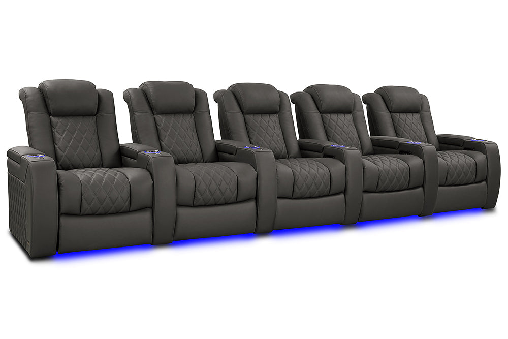 Valencia 2025 New Tuscany XL Luxury Leather Home Theater Seating Row of 5, Graphite