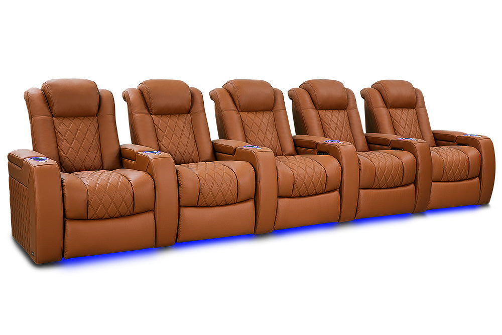 Valencia 2025 New Tuscany Ultimate Luxury Leather Home Theater Seating Row of 5, Royal Cognac