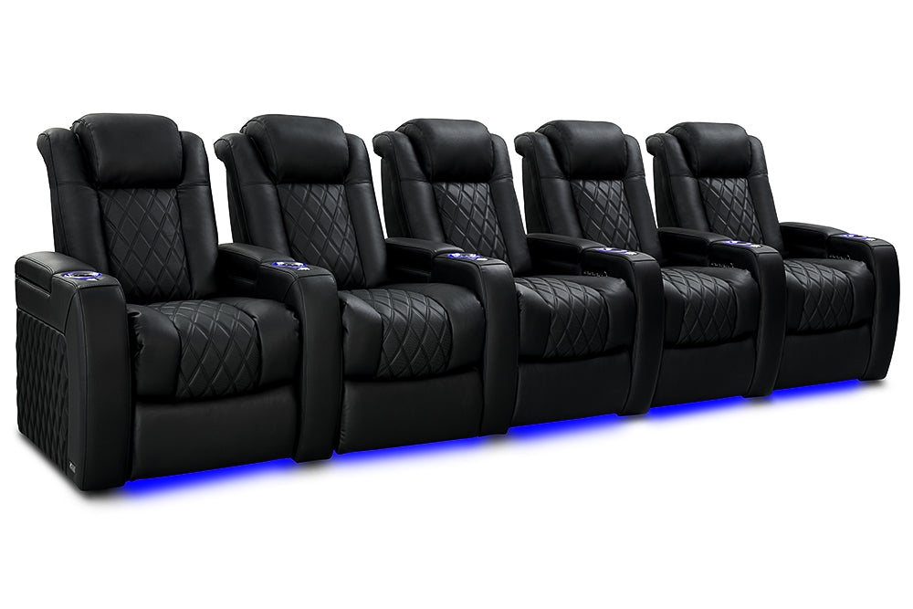 Valencia 2025 New Tuscany Slim Ultimate Luxury Leather Home Theater Seating Row of 5, Onyx