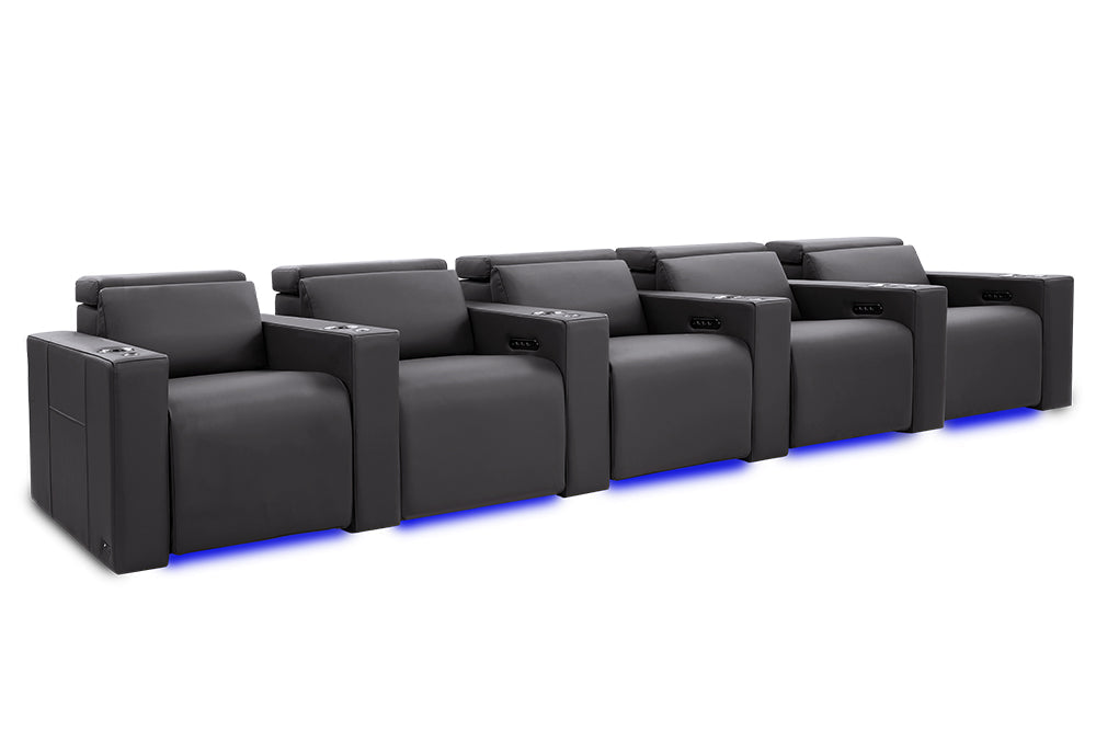 Valencia Barcelona Ultimate Leather Home Theater Seating Row of 5, Graphite