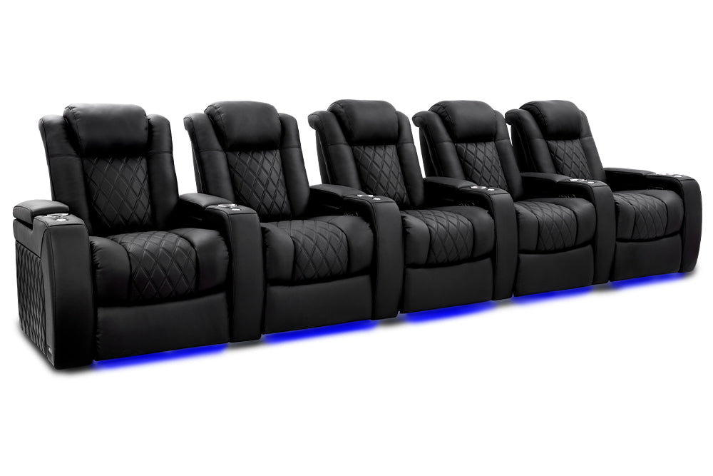 Valencia 2025 New Tuscany Ultimate Luxury Leather Home Theater Seating Row of 5, Onyx