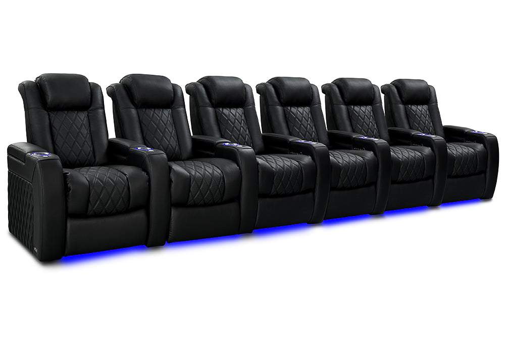 Valencia 2025 New Tuscany Slim Ultimate Luxury Leather Home Theater Seating Row of 6, Onyx