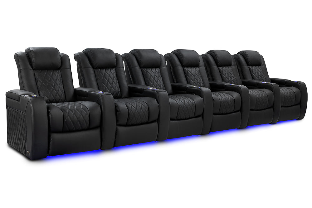 Valencia 2025 New Tuscany Luxury Leather Home Theater Seating Row of 6, Onyx