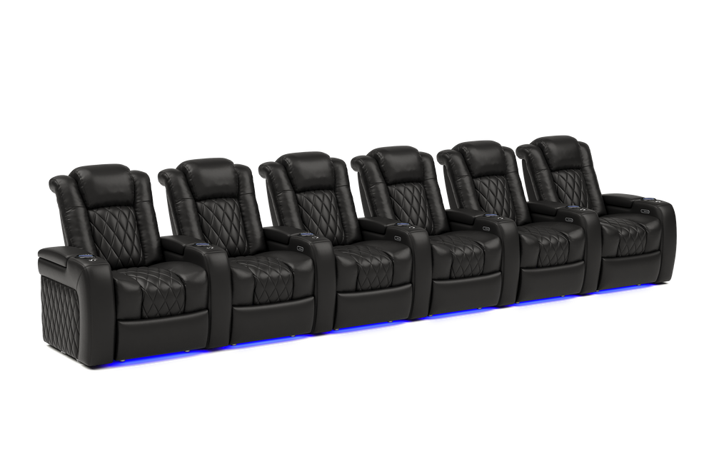 Valencia 2025 New Tuscany Leather Home Theater Seating Row of 6, Midnight Black