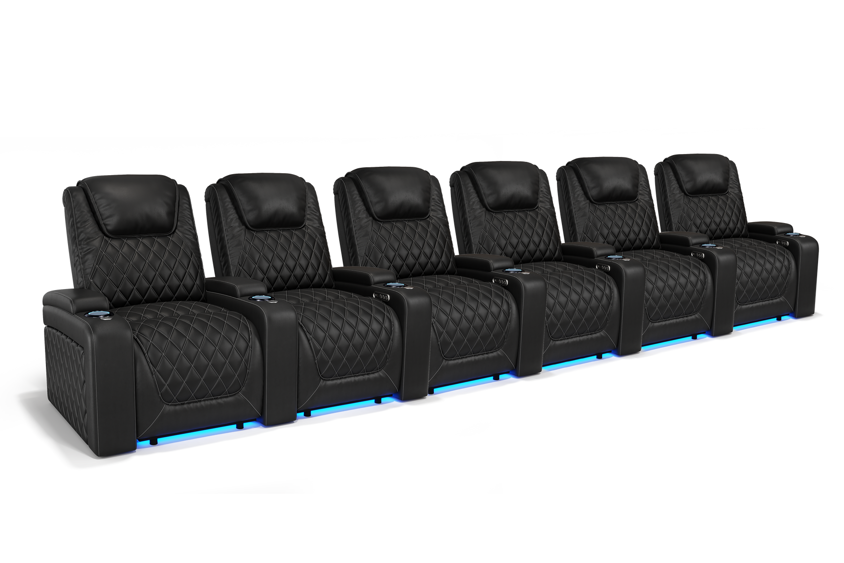 Valencia 2025 New Oslo Leather Home Theater Seating Row of 6, Midnight Black
